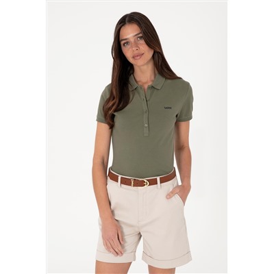 Kadın Koyu Haki Basic Polo Yaka Tişört