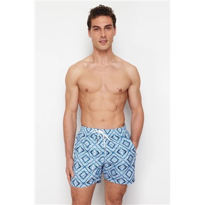 TRENDYOL MAN Gri Standart Boy Geometrik Baskılı Deniz Şortu TMNSS24DS00017