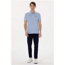 Erkek Slim Fit Polo Yaka Açık Mavi Basic Tişört