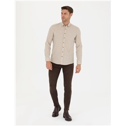 Bej Slim Fit Uzun Kollu Gömlek