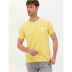 Açık Sarı Slim Fit Bisiklet Yaka Tişört