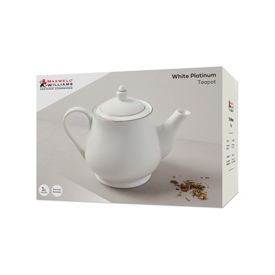 Чайник заварочный, 1 л, фарфор P, белый, с серебристым кантом, White Platinum, 63329