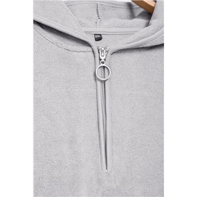 Gri Kalın Polar Kapüşonlu ve Fermuarlı Oversize/Bol Kesim Örme Büyük Beden Sweatshirt TBBAW25AO00030