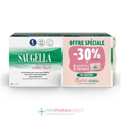 Saugella Cotton Touch Lot de 2x12 Serviettes Extra-Fines avec Ailettes Nuit + 1 Pochette OFFERTE