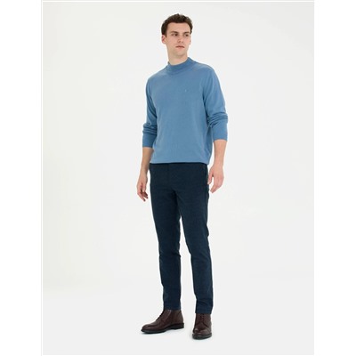 Koyu Mavi Slim Fit Yarım Balıkçı Basic Triko Kazak