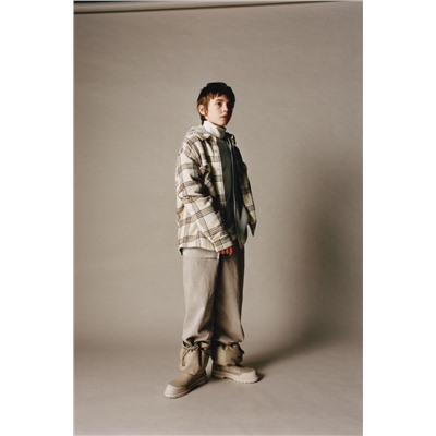 CHECK FAUX SHEARLING OVERSHIRT