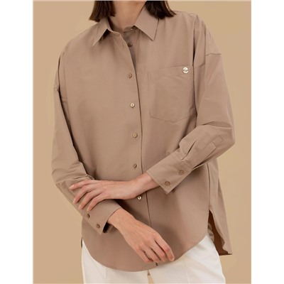 Camel Oversize Uzun Kollu Gömlek