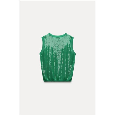 SLEEVELESS SEQUINNED KNIT TOP