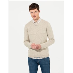 Kum Melanj Slim Fit V Yaka Triko Kazak