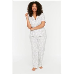 Gri Baskılı Örme Düğmeli Pijama Takımı TBBSS22PT0710
