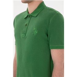 Erkek Slim Fit Polo Yaka Yeşil Basic Tişört