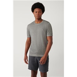 Antrasit Bisiklet Yaka Garment Dyed T-Shirt