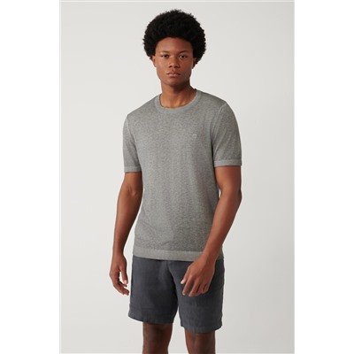 Antrasit Bisiklet Yaka Garment Dyed T-Shirt