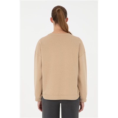 Kadın Kum Bisiklet Yaka Sweatshirt