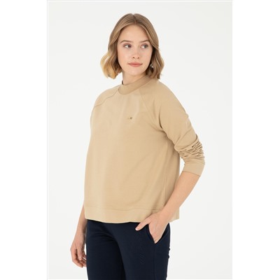 Kadın Kum Bisiklet Yaka Sweatshirt