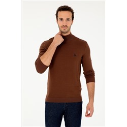 Erkek Slim Fit Yarım Boğazlı Kahverengi Basic Kazak