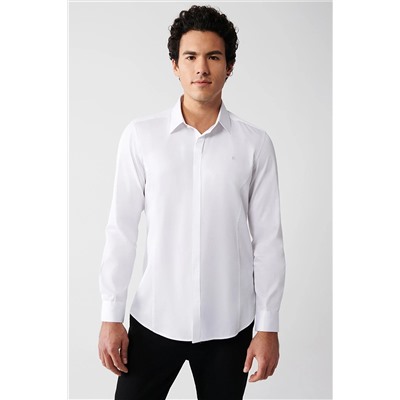Avva Erkek Beyaz %100 Pamuk Slim Fit Dar Kesim Saten Gömlek B002002