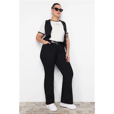 Siyah Yüksek Bel Esnek Kumaş İspanyol Paça Flare Fit Jeans TBBAW23JE00001