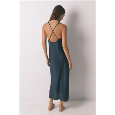 Camisón largo satén azul