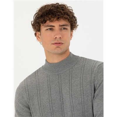 Açık Gri Melanj Slim Fit Kazak