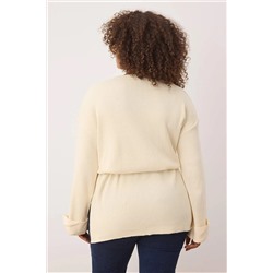 Ekru Beli Kuşaklı Uzun Triko Kazak TBBAW26AN00038