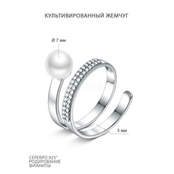 Кольцо из серебра с культивированным жемчугом и фианитами родированное К50181р1005