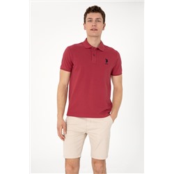 Erkek Slim Fit Polo Yaka Vişne Basic Tişört