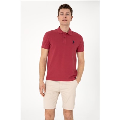 Erkek Slim Fit Polo Yaka Vişne Basic Tişört