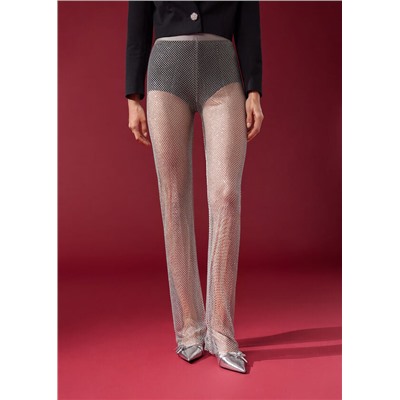 Leggings aus Netzgewebe mit glänzendem Strass