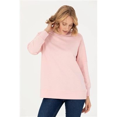 Kadın Toz Pembe Bisiklet Yaka Sweatshirt