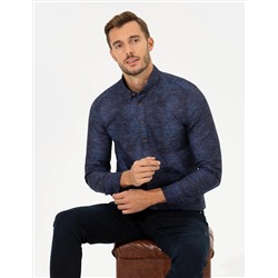 Lacivert Slim Fit Uzun Kollu Gömlek