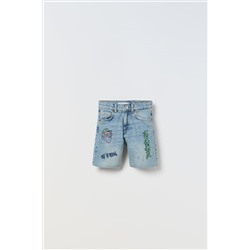 GRAFFITI DENIM BERMUDA SHORTS