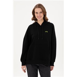 Kadın Siyah Kapüşonlu Basic Sweatshirt