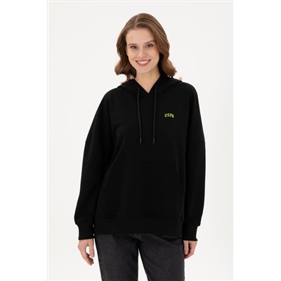 Kadın Siyah Kapüşonlu Basic Sweatshirt