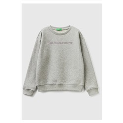 United Colors of BenettonKız Çocuk Gri Melanj Benetton Logolu Sweatshirt Gri Melanj