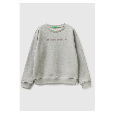 United Colors of BenettonKız Çocuk Gri Melanj Benetton Logolu Sweatshirt Gri Melanj
