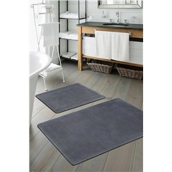 MACRO HOME Peluş Antrasit Kaymaz Taban 2'li Banyo Paspası Takımı 50x60 - 100x60 ANTRASİT PELUŞ