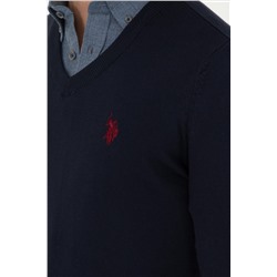 Erkek Slim Fit V Yaka Lacivert Basic Kazak