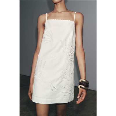 ZW COLLECTION EMBROIDERED LINEN BLEND DRESS