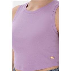 Kadın Lila Kolsuz Bisiklet Yaka Crop Basic Tişört