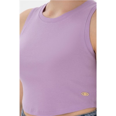 Kadın Lila Kolsuz Bisiklet Yaka Crop Basic Tişört