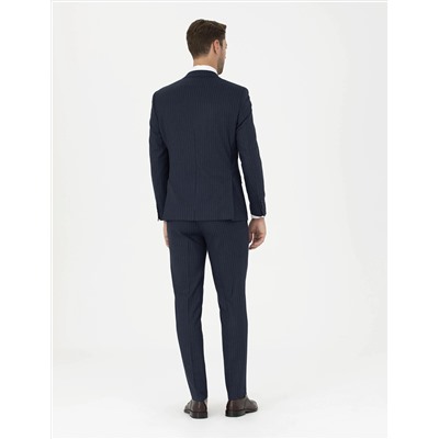 Lacivert Ekstra Slim Fit Çizgili Takım Elbise