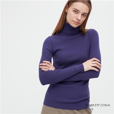Extra Fine Merino Ribbed Turtleneck Long-Sleeve Sweater