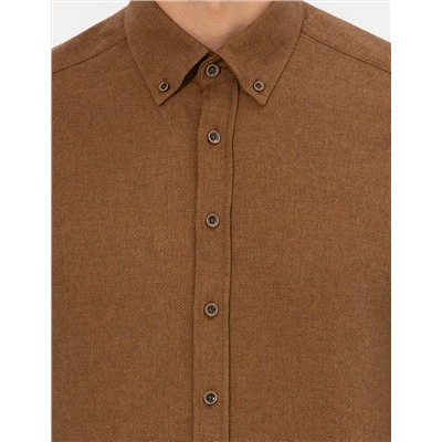 Kahverengi Slim Fit Uzun Kollu Gömlek