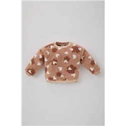 Defacto Kız Bebek Bisiklet Yaka Kalp Desenli Welsoft Pelüş Sweatshirt B3347A523WN