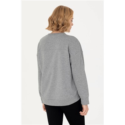 Kadın Gri Melanj Bisiklet Yaka Basic Sweatshirt