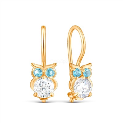 Серьги из золочёного серебра с фианитами - Совы 925 пробы S2180521010з