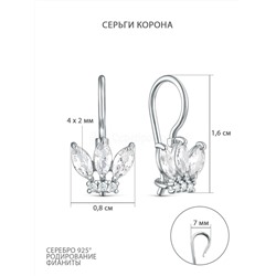 Серьги из серебра с фианитами родированные S2180651010р