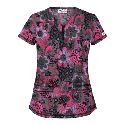 UA Peace And Prosperity Fuchsia Print Scrub Top