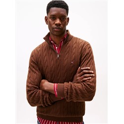 Cable Knit Mockneck Quarter-Zip Sweater